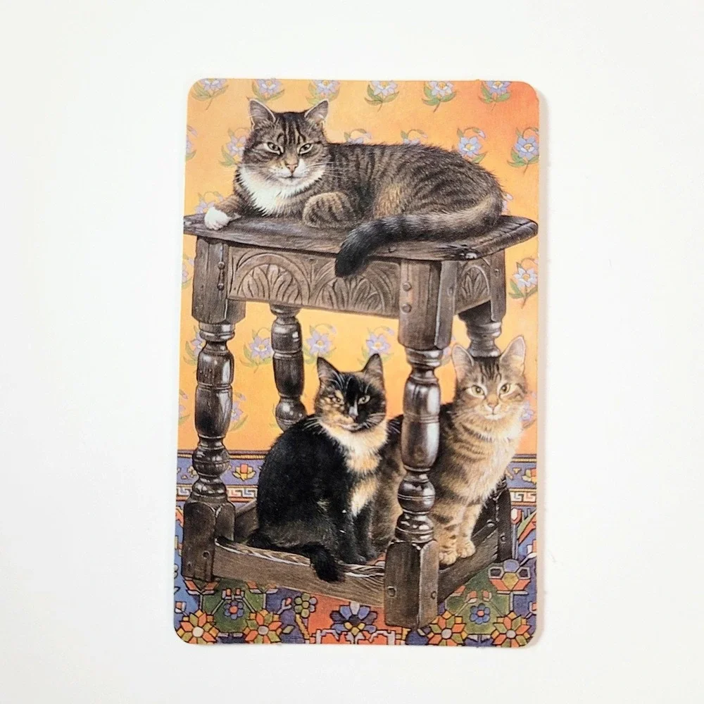 VTG 90s Lesley Ivory Cats Card Bookmark- Gemma Jacobean Stool- 1990 Antioch W217